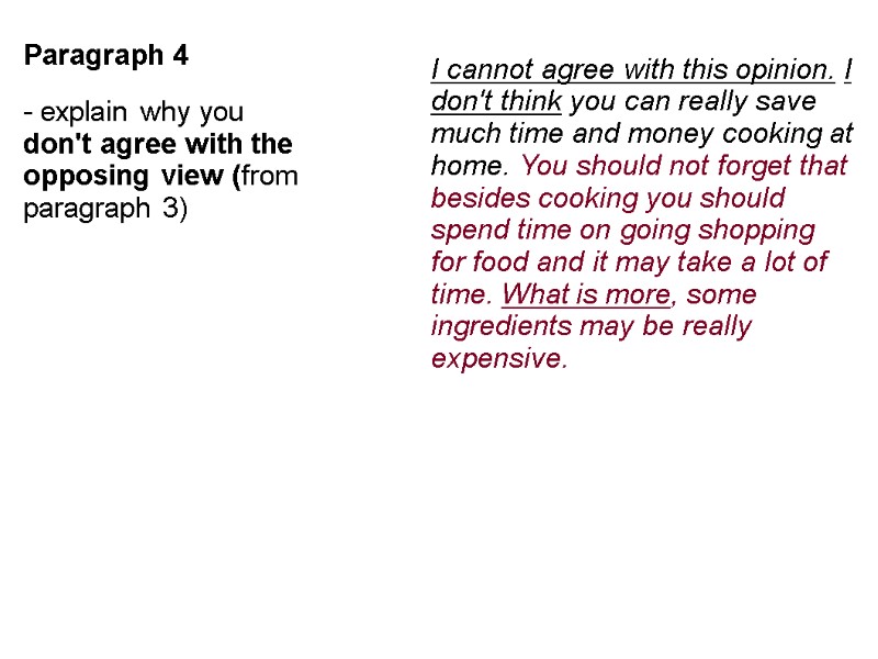 Paragraph 4  - explain why you don't agree with the opposing view (from